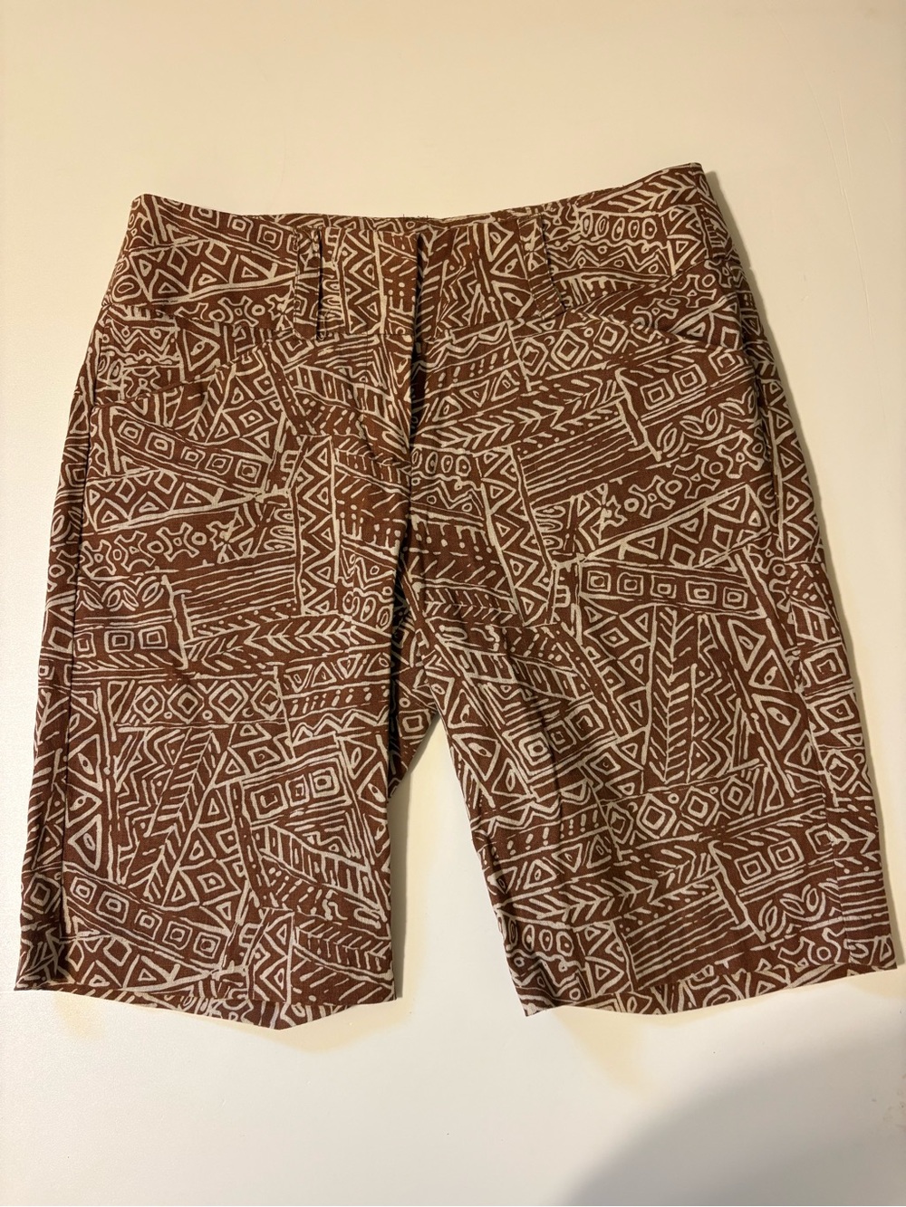 Sharagano Brown Geometric Print women’s Flat Front Shorts